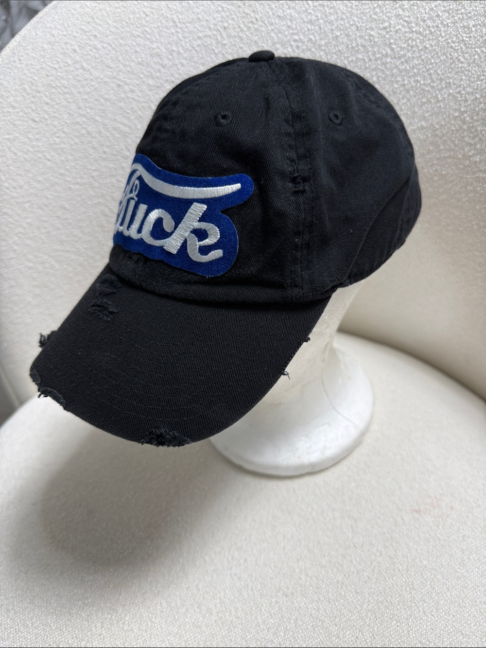 KBETHOS Black Baseball Cap with Blue Patch and Silver Script